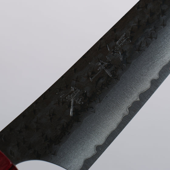 Yu Kurosaki Senko Ei Blue Super Hammered Black Finished Petty-Utility 150mm Rosewood (ferrule: Red Pakka wood) Handle - Seisuke Knife