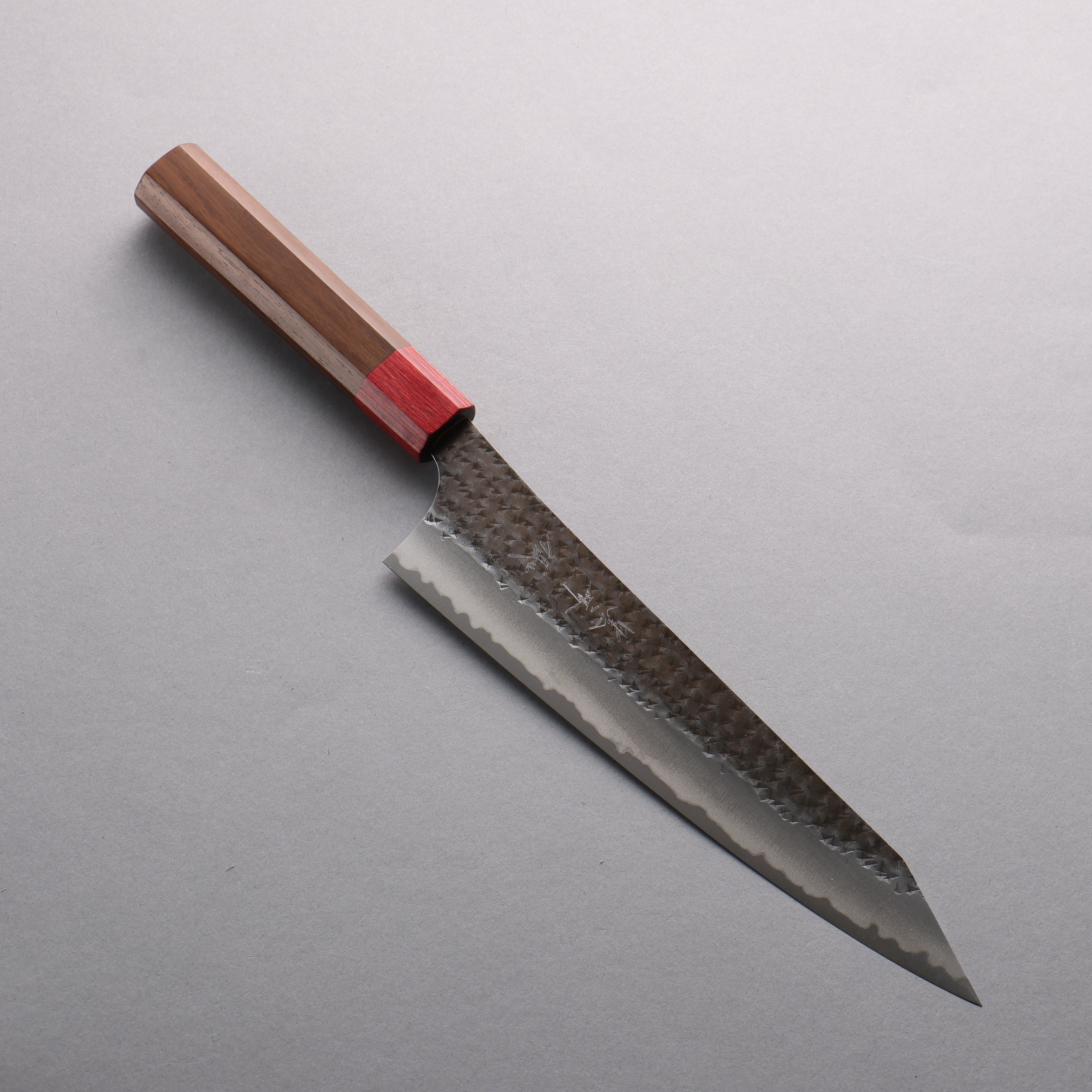 Yu Kurosaki Senko Ei Blue Super Hammered Kurouchi Gyuto 210mm Shitan & Red Pakkawood Handle - Seisuke Knife