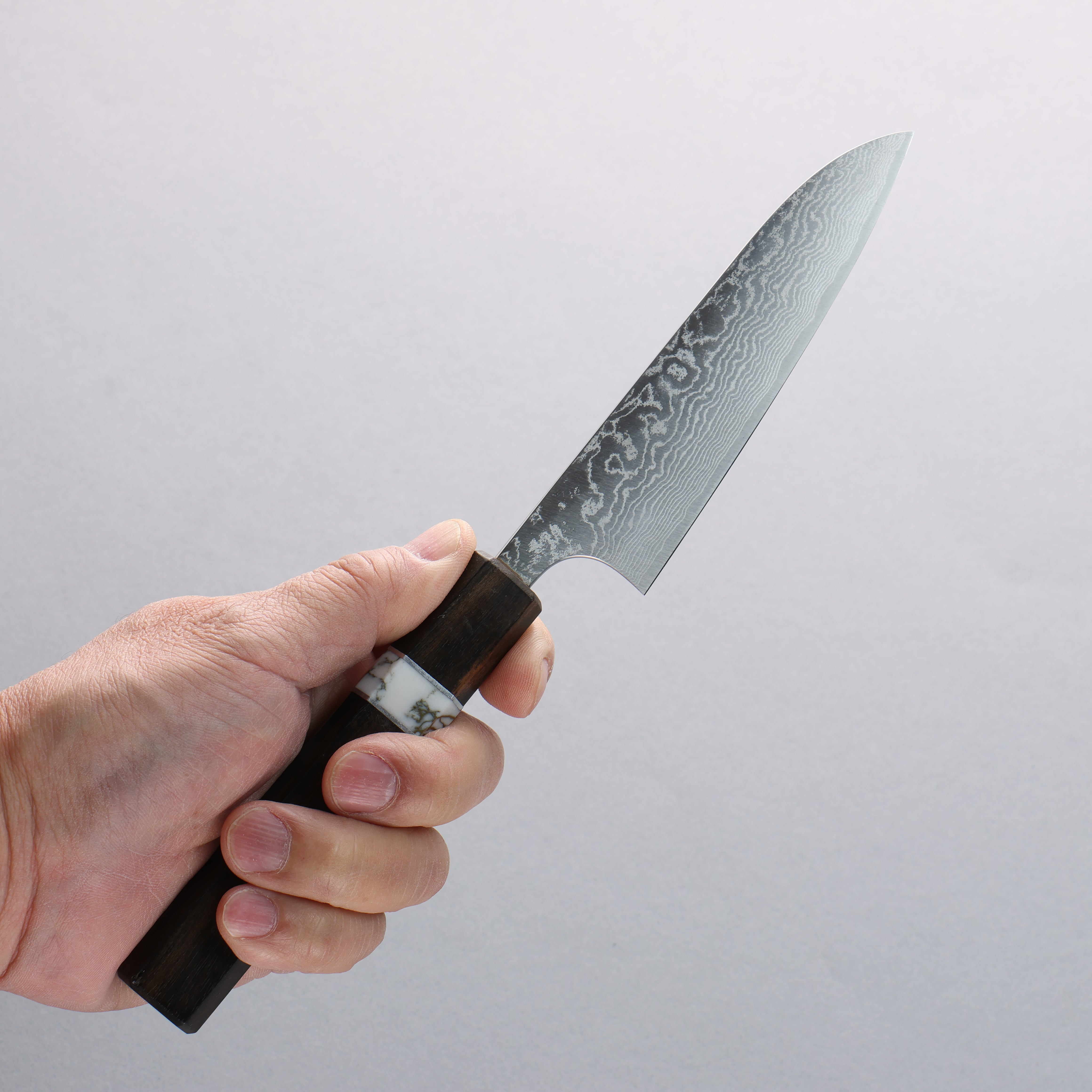 Anryu VG10 Migaki Damascus Petty-Utility 120mm Rosewood & White Turquoise Ring Handle - Seisuke Knife