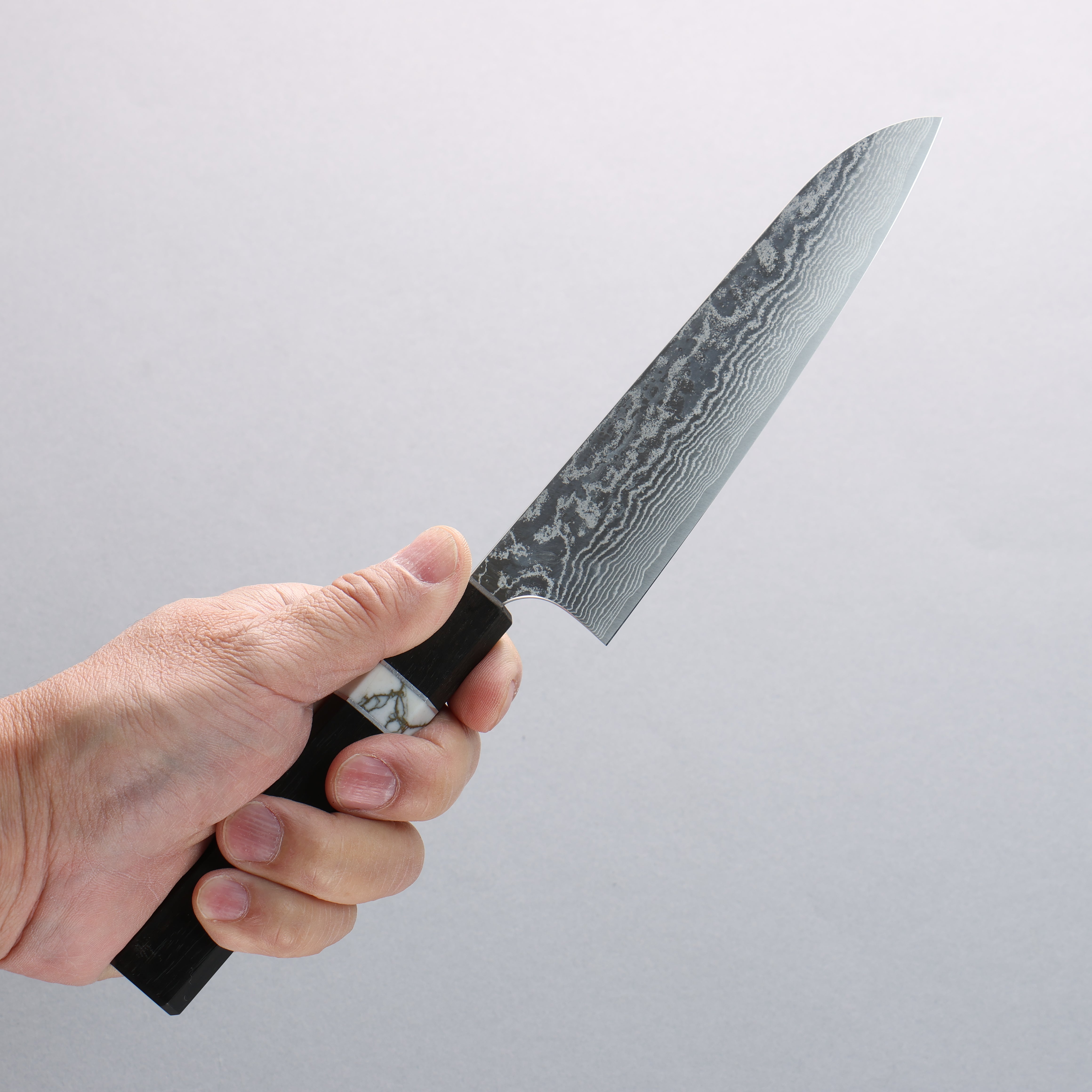 Anryu VG10 Migaki Damascus Petty-Utility 150mm Rosewood & White Turquoise Ring Handle - Seisuke Knife
