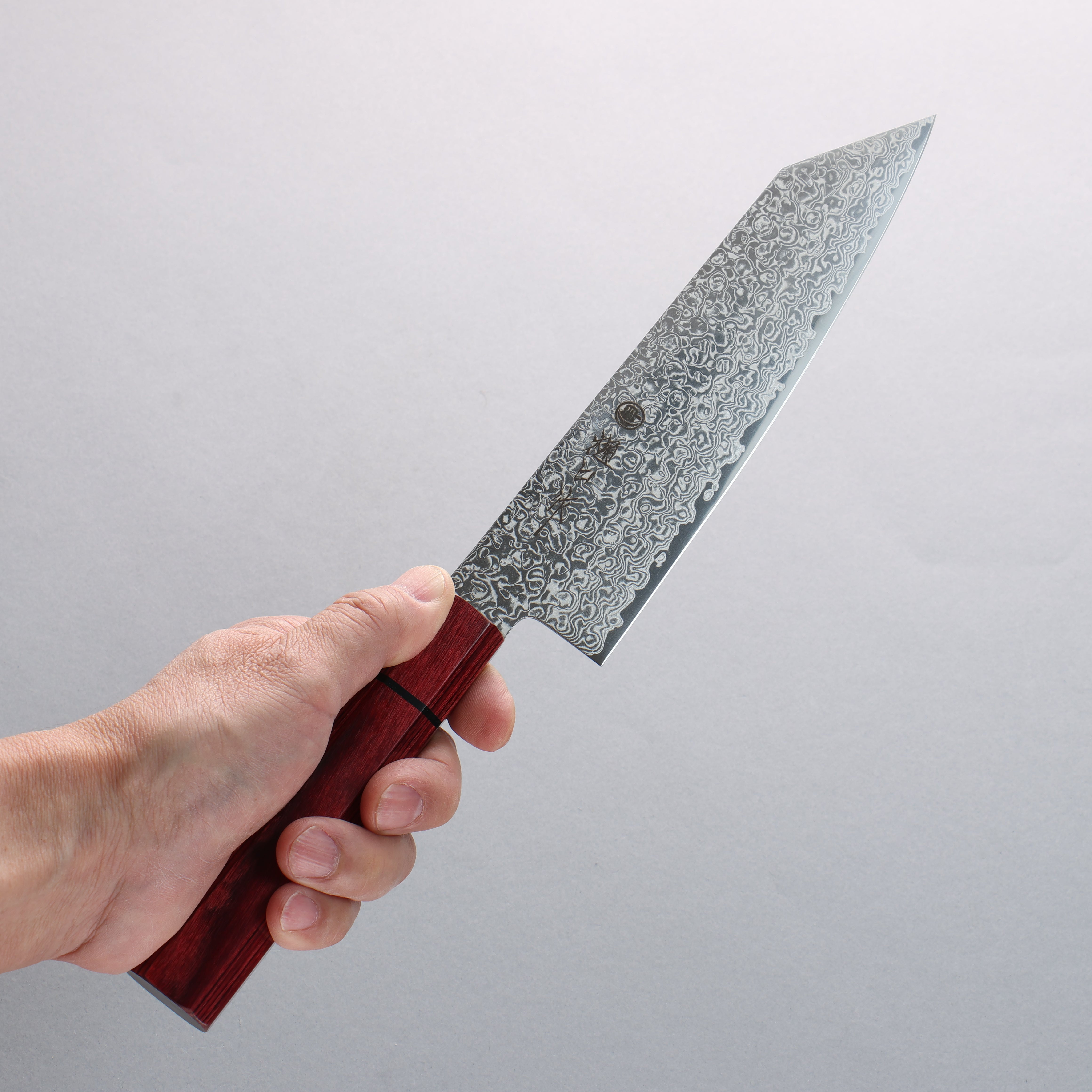 Higuchi SG2 Damascus Migaki Finished Kiritsuke Santoku 180mm Red Pakka