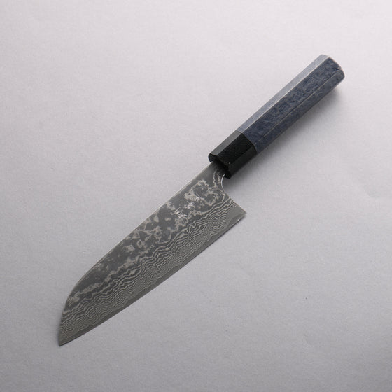 Anryu VG10 Migaki Finished Damascus Santoku 170mm Indigo Color Lacquered Handle - Seisuke Knife