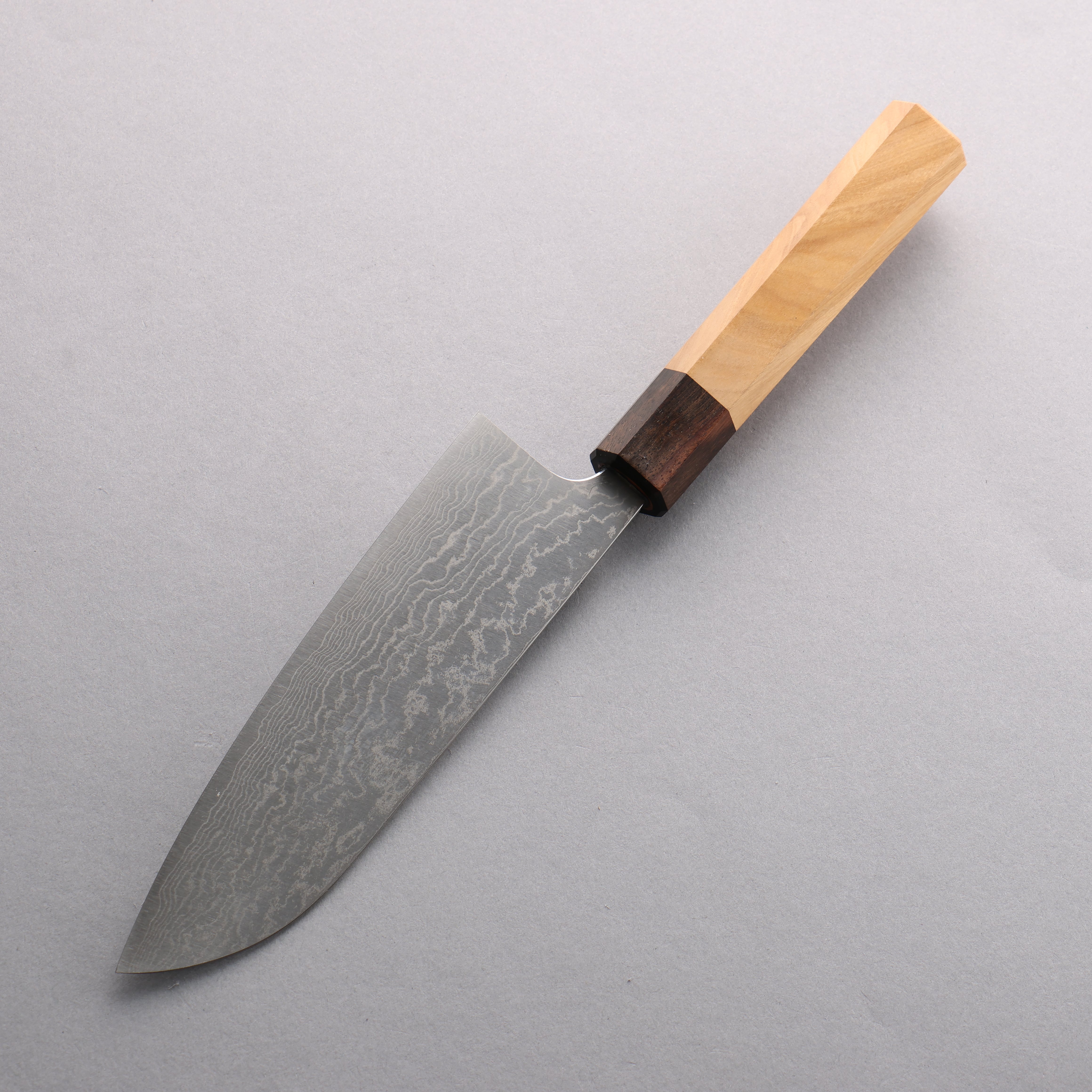 Anryu VG10 Migaki Finished Damascus Santoku 170mm Keyaki Elm Handle - Seisuke Knife