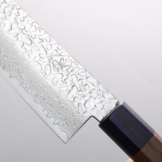 Seisuke Silver Steel No.3 Hammered Damascus Bunka 170mm Walnut (With Double Blue Pakka wood) Handle - Seisuke Knife