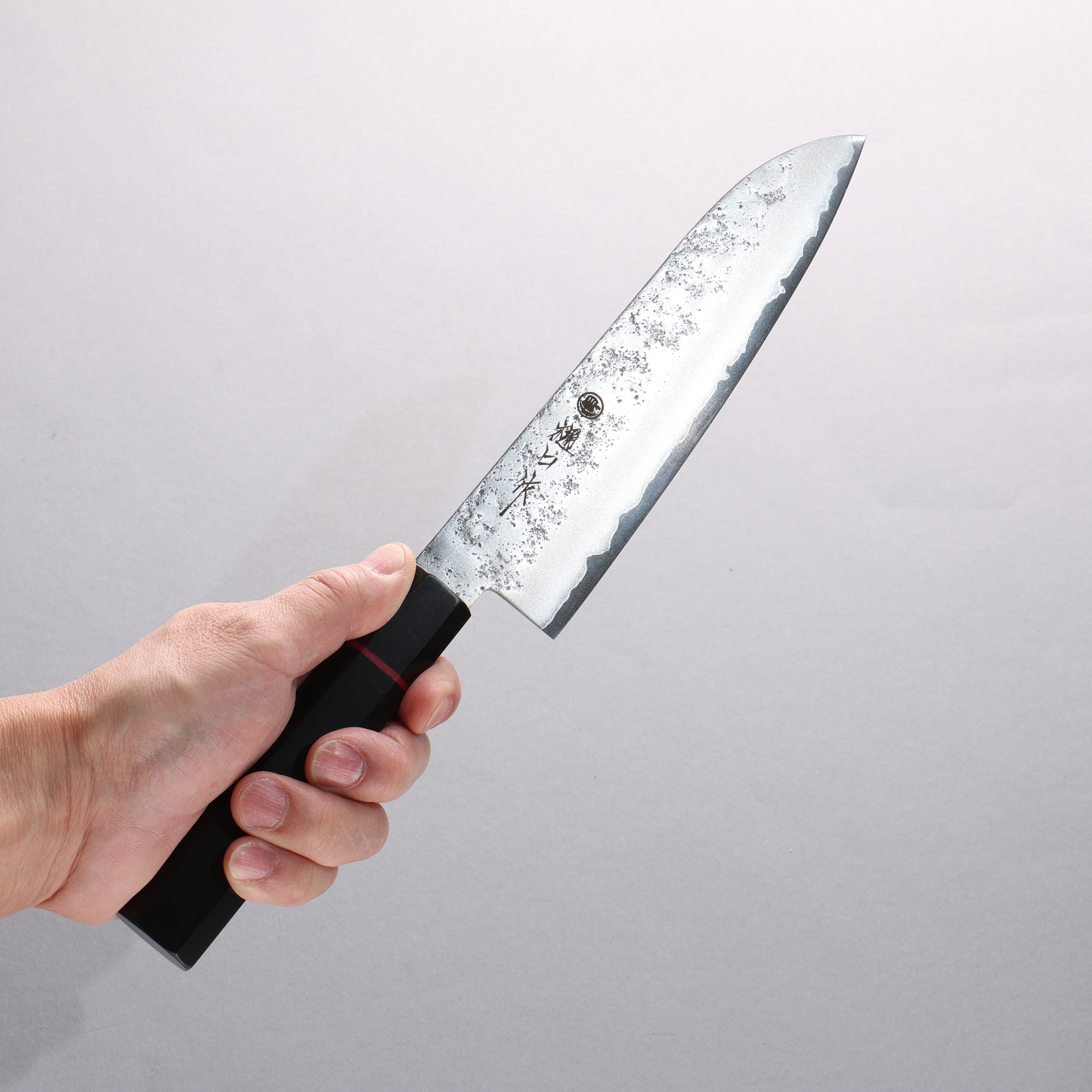Higuchi Silver Steel No.3 Nashiji Santoku 180mm Black Pakkawood Handle - Seisuke Knife