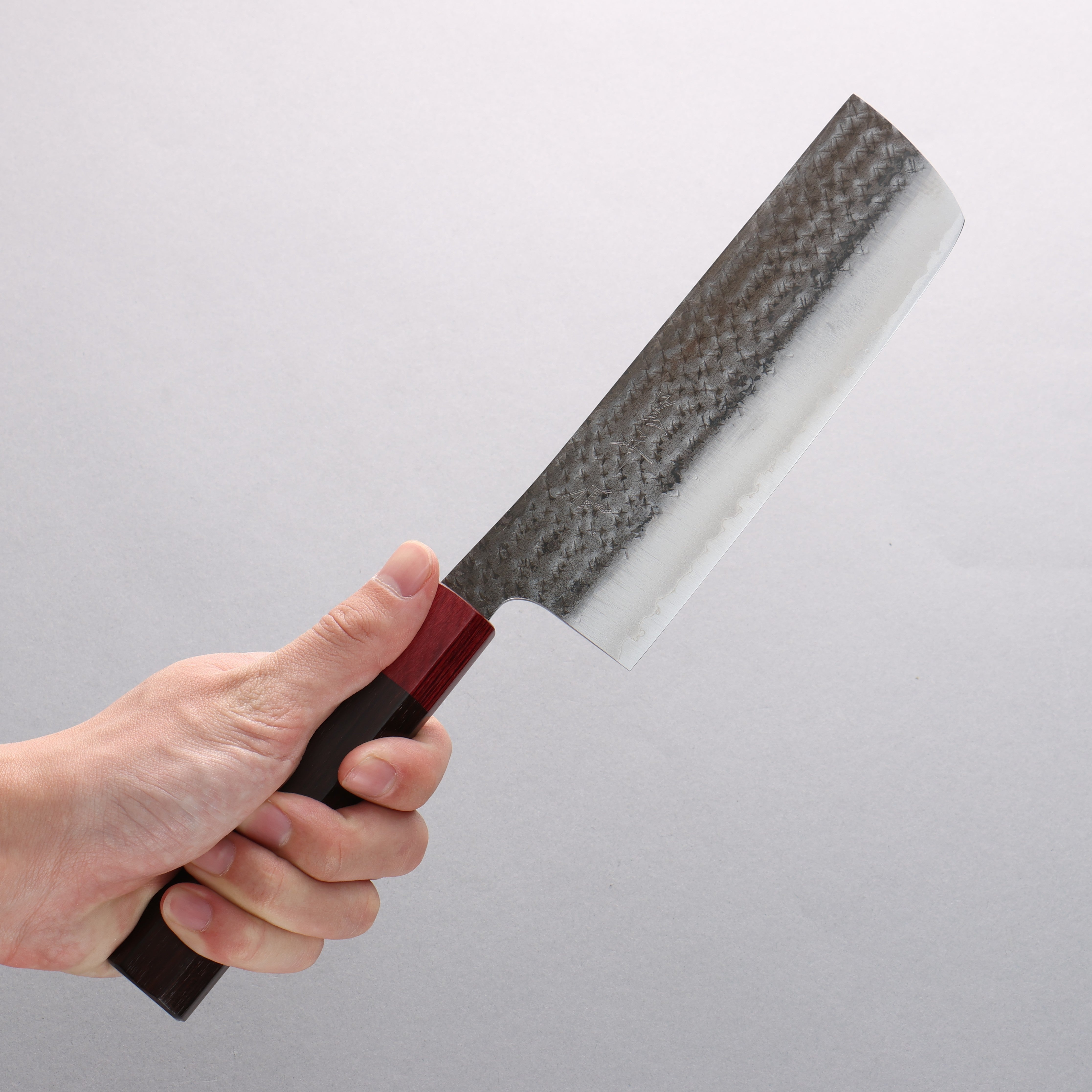 Yu Kurosaki Senko Ei Blue Super Hammered Kurouchi Nakiri 165mm Shitan and Red Pakkawood Handle - Seisuke Knife