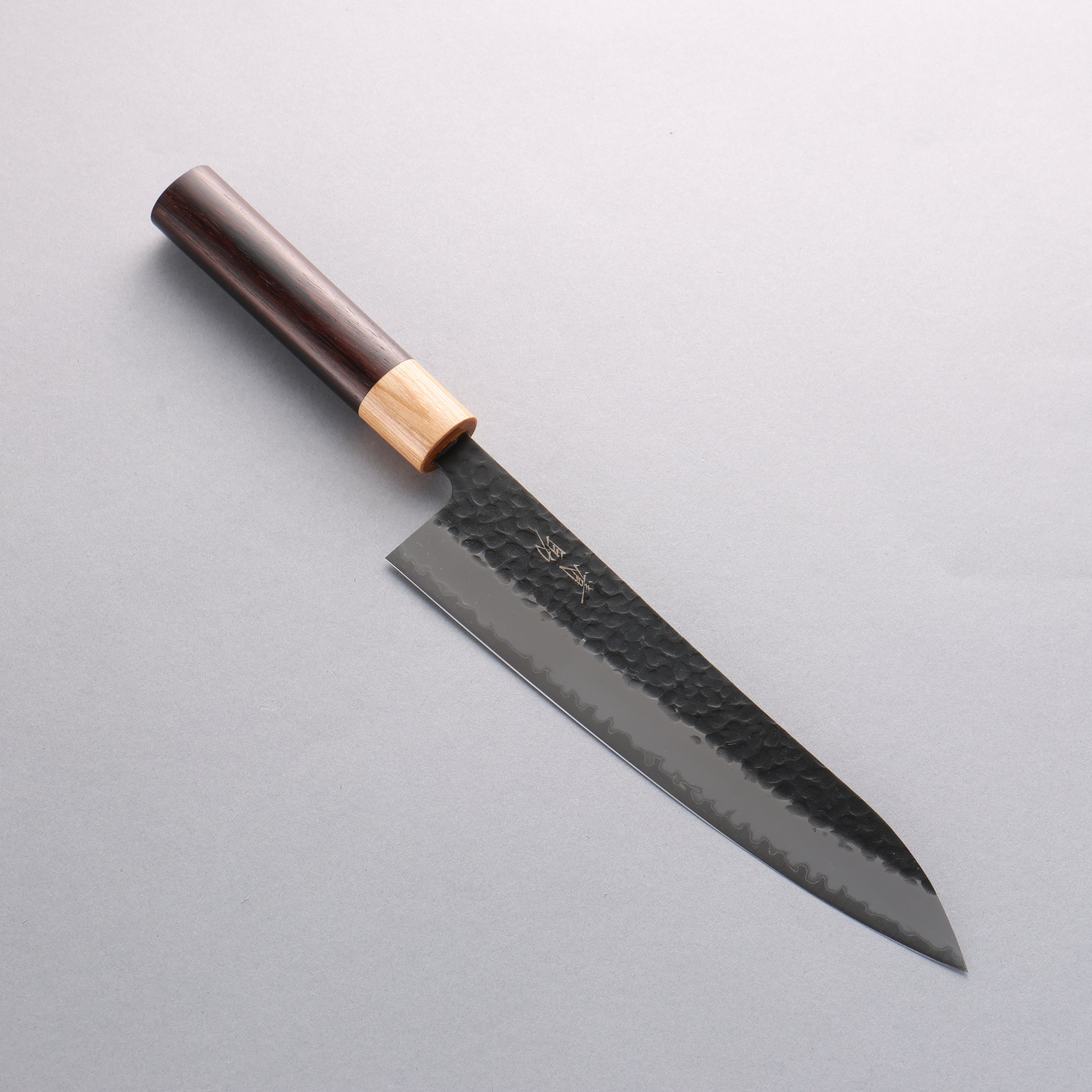 Seisuke Shitan Blue Super Hammered Kurouchi Gyuto 210mm Shitan Handle - Seisuke Knife