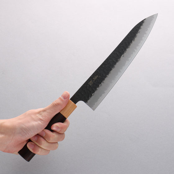 Seisuke Shitan Blue Super Hammered Kurouchi Gyuto 210mm Shitan Handle - Seisuke Knife