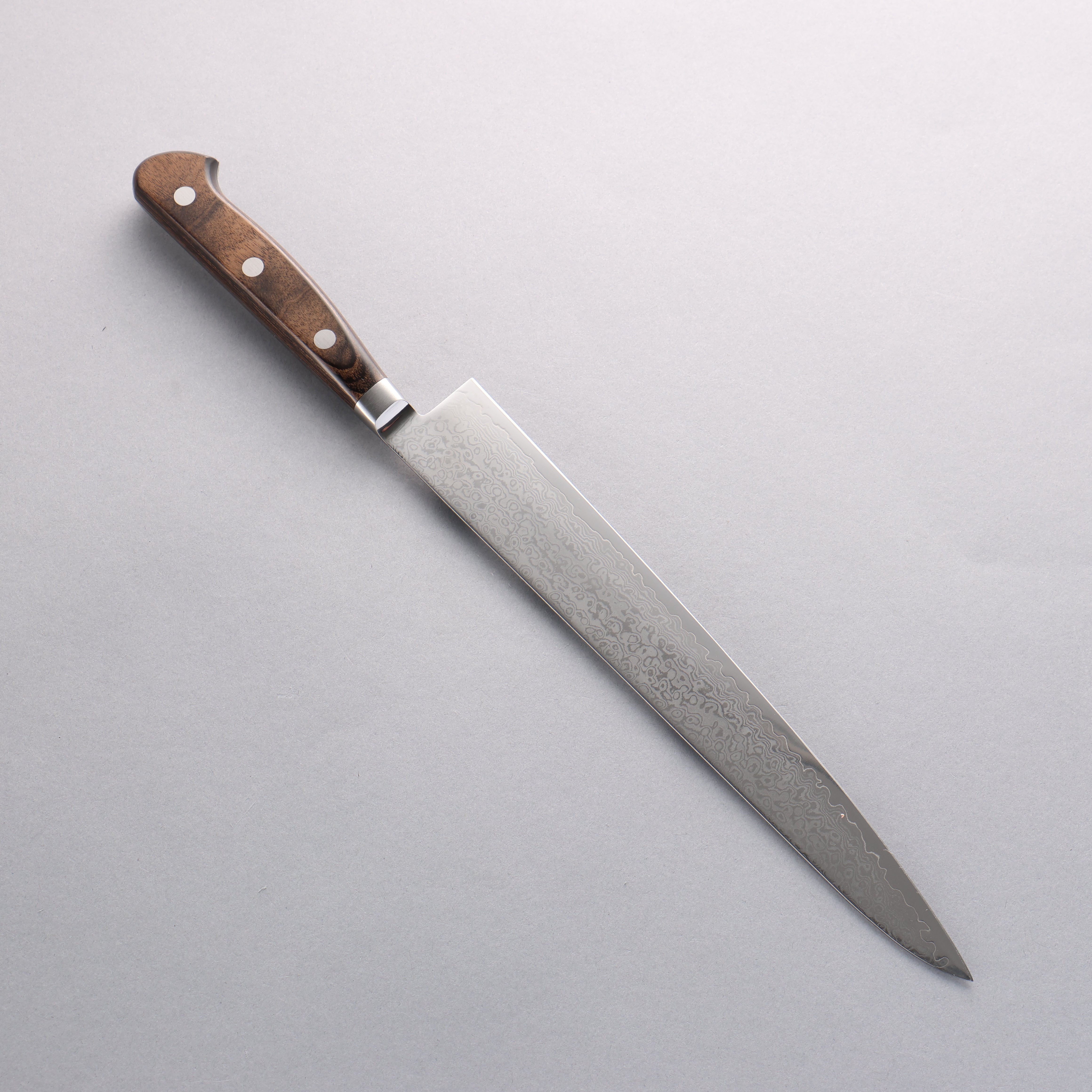 Seisuke VG10 33 Layer Mirrored Finish Damascus Sujihiki 240mm Brown Pakkawood Handle - Seisuke Knife