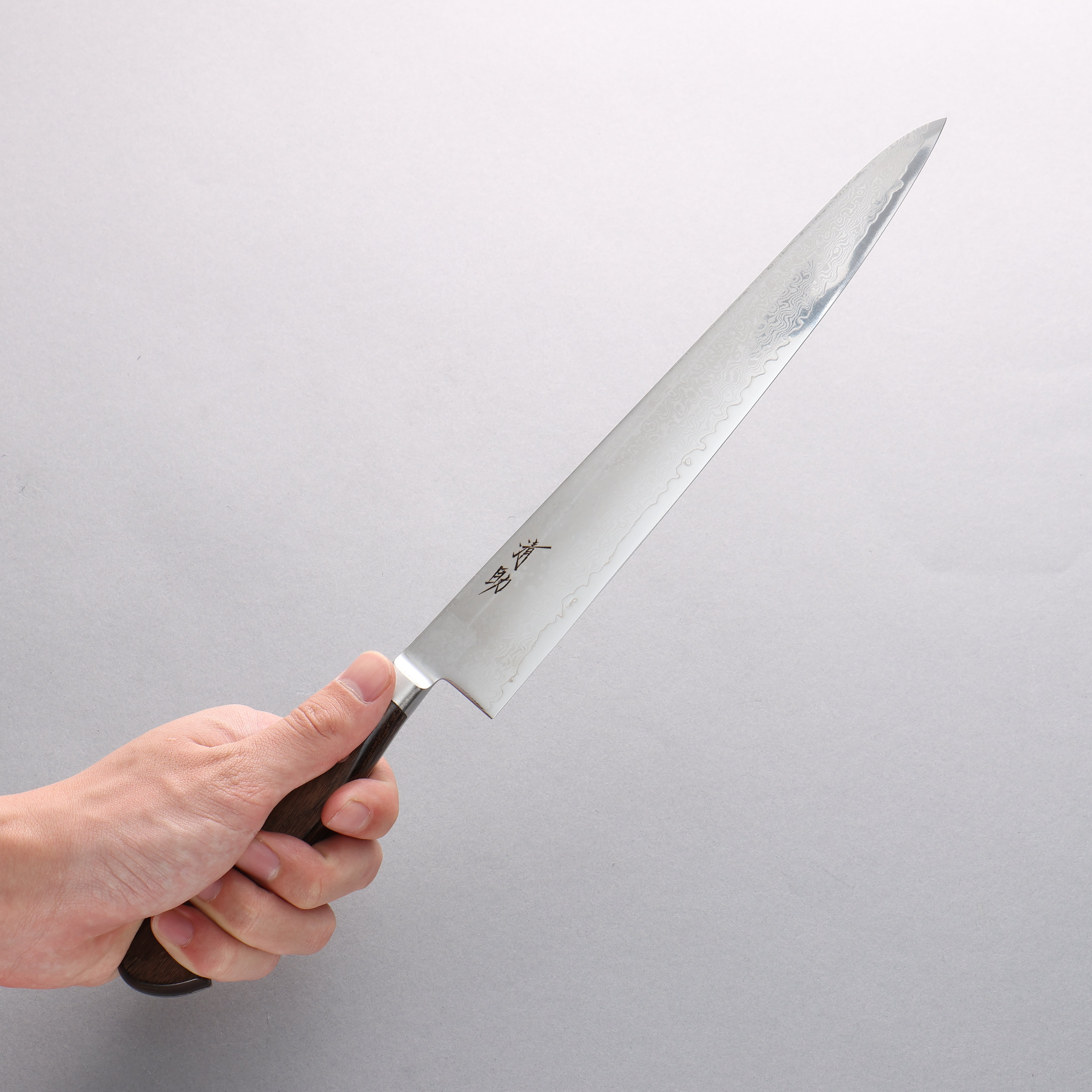 Seisuke VG10 33 Layer Mirrored Finish Damascus Sujihiki 240mm Brown Pakkawood Handle - Seisuke Knife