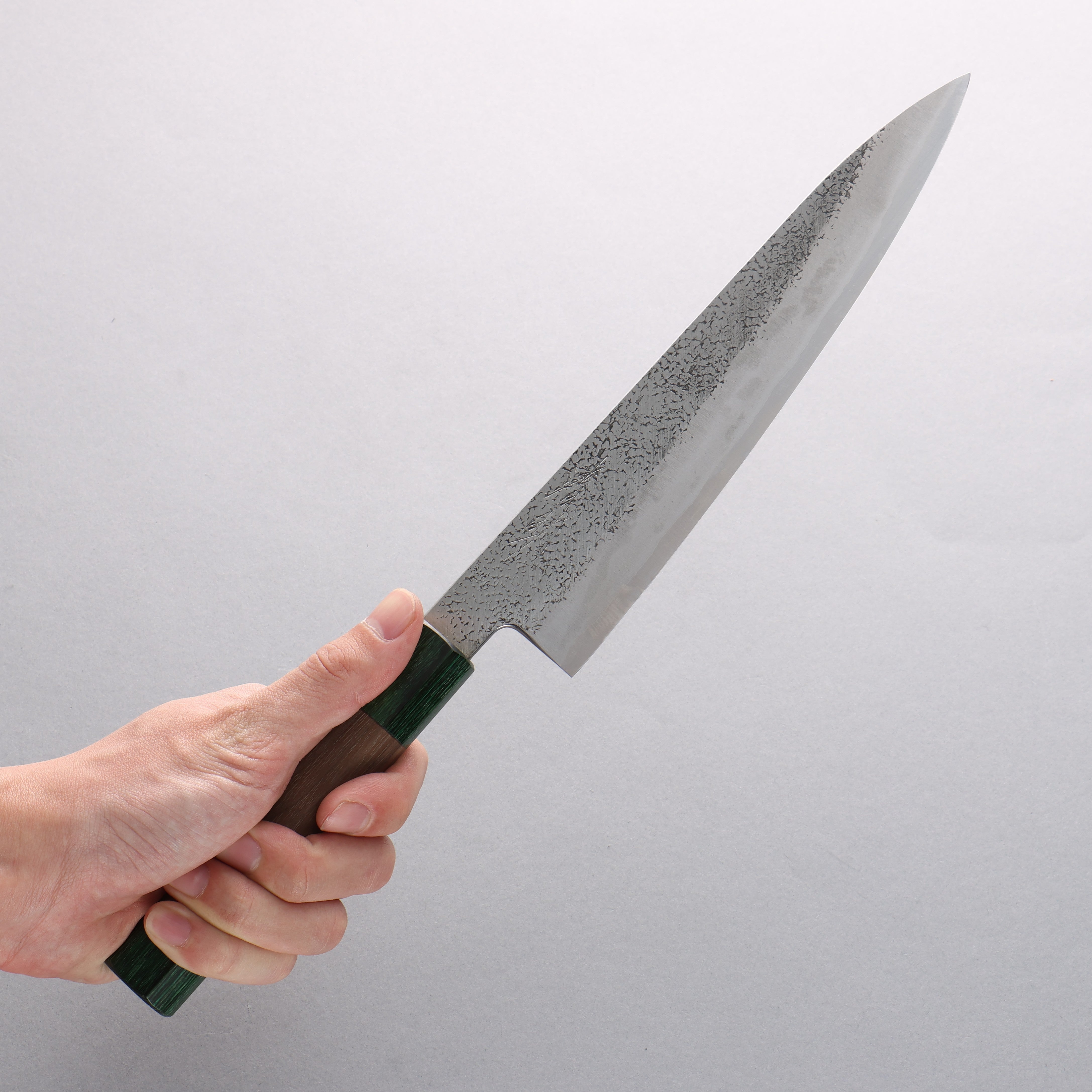 Seisuke Blue Super Hammered Gyuto 210mm Walnut (With Double Green Pakka wood) Handle - Seisuke Knife