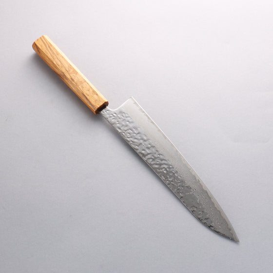 Seisuke Tsukikage AUS10 Migaki Finished Hammered Damascus Gyuto 240mm with Oak Handle - Seisuke Knife