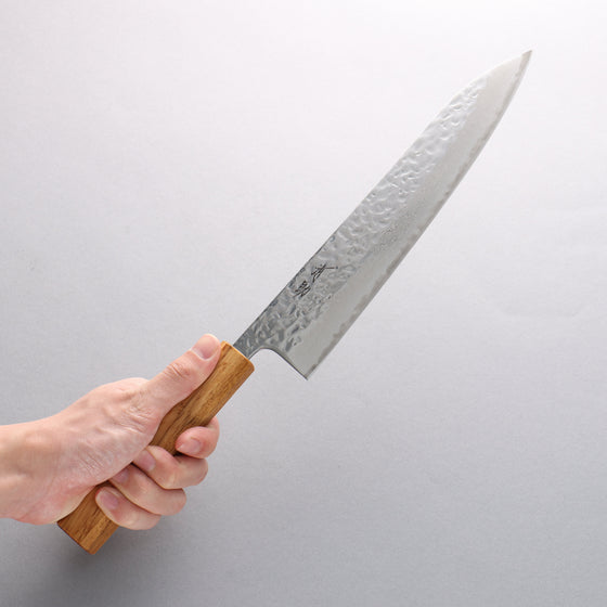 Seisuke Tsukikage AUS10 Migaki Finished Hammered Damascus Gyuto 240mm with Oak Handle - Seisuke Knife