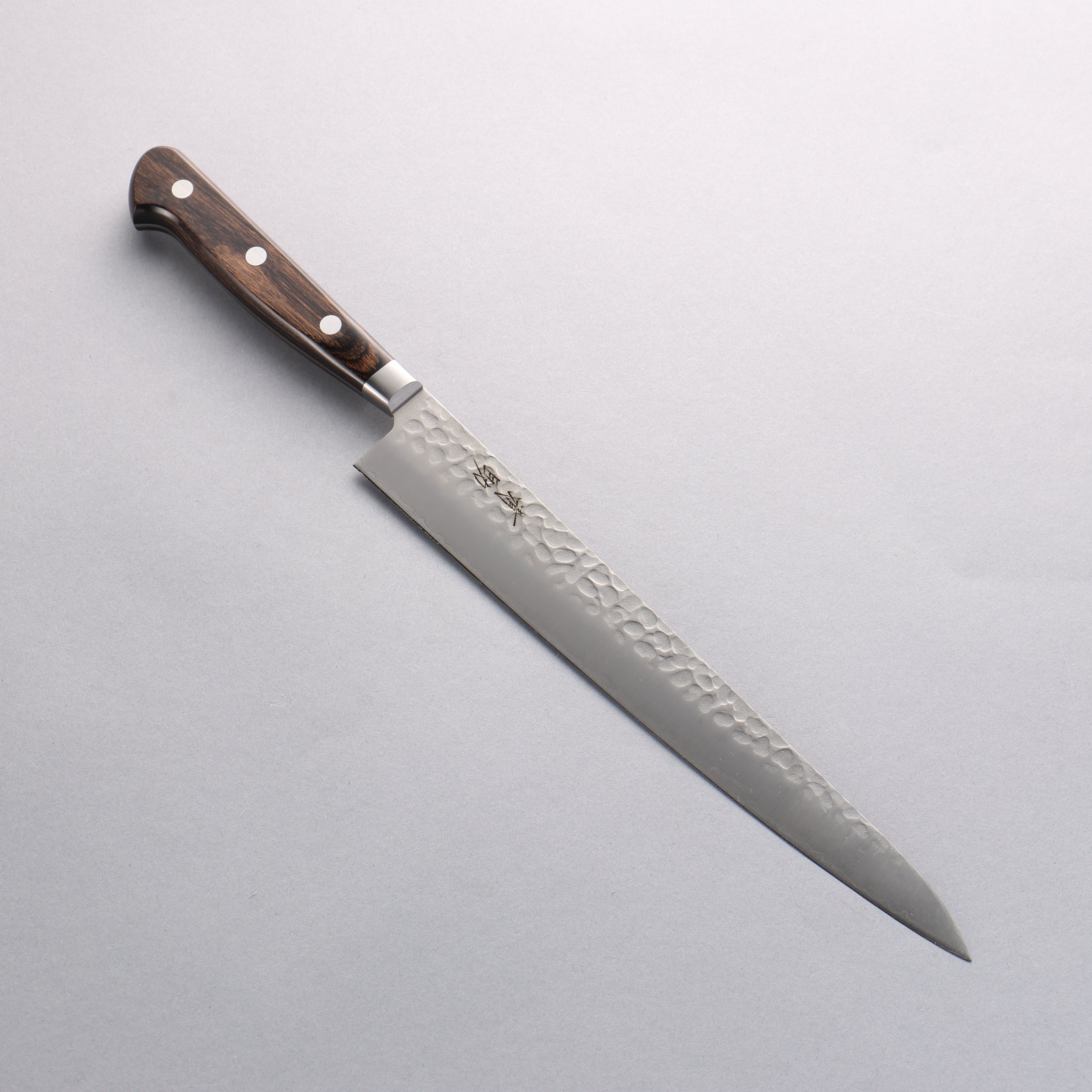 Seisuke AUS8 Hammered Sujihiki 240mm Brown Pakkawood Handle - Seisuke Knife