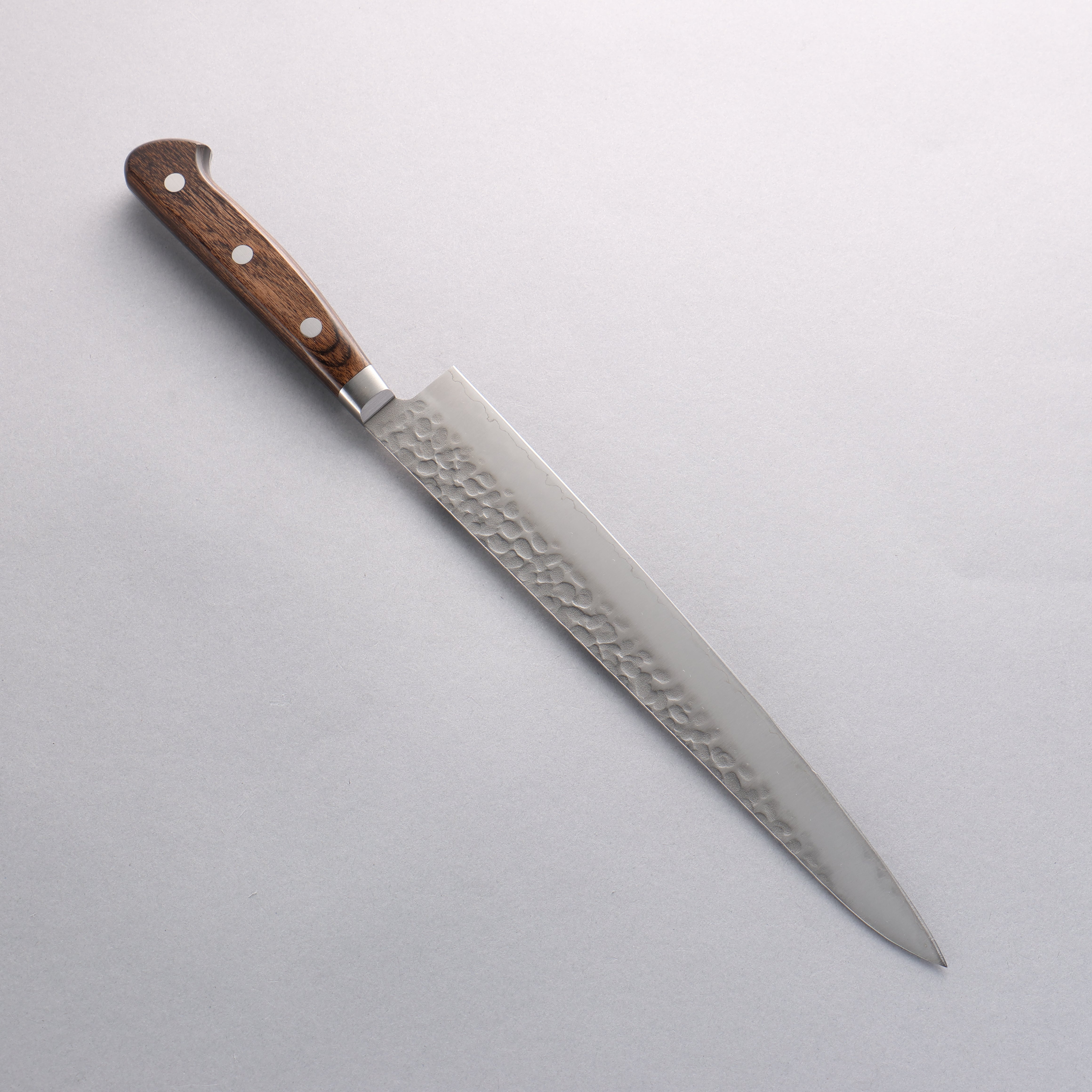 Seisuke AUS8 Hammered Sujihiki 240mm Brown Pakkawood Handle - Seisuke Knife