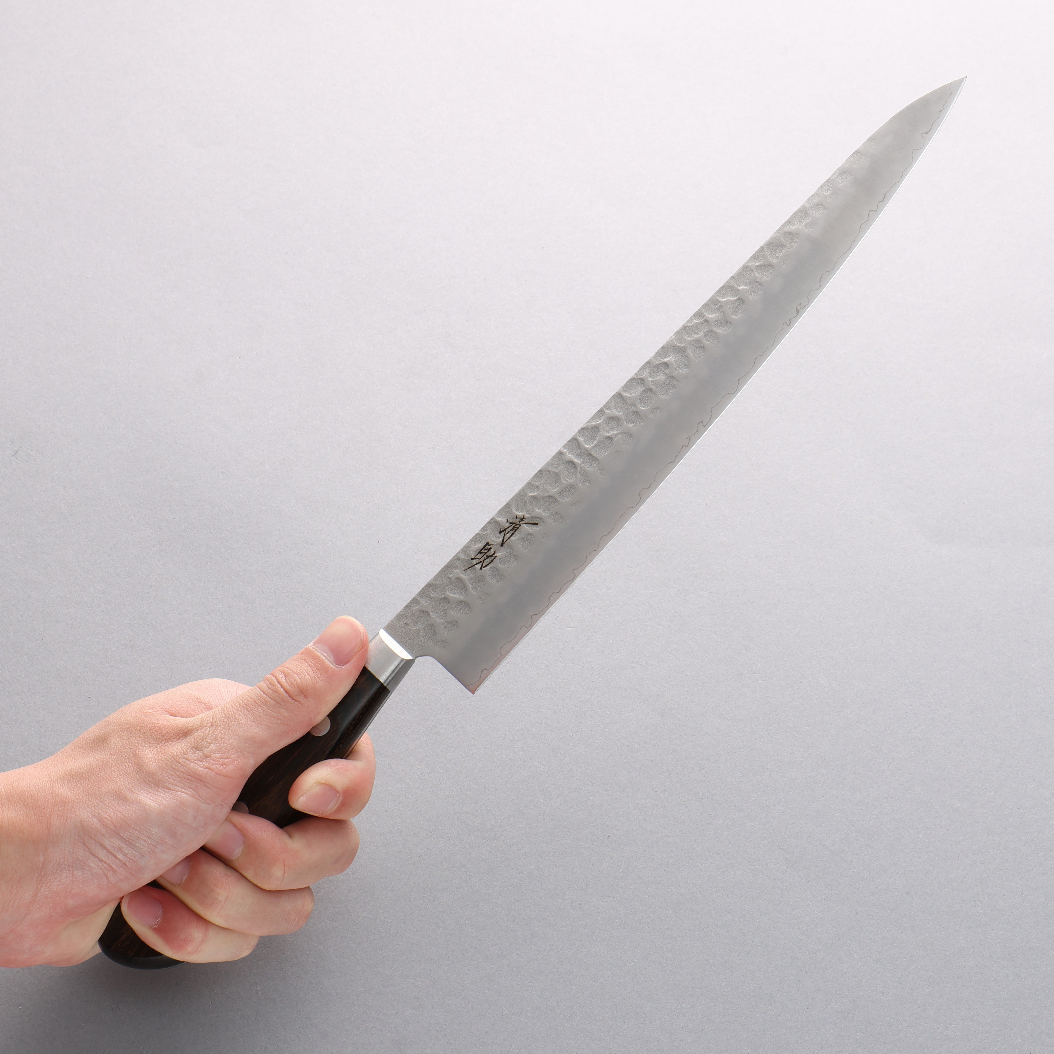 Seisuke AUS8 Hammered Sujihiki 240mm Brown Pakkawood Handle - Seisuke Knife