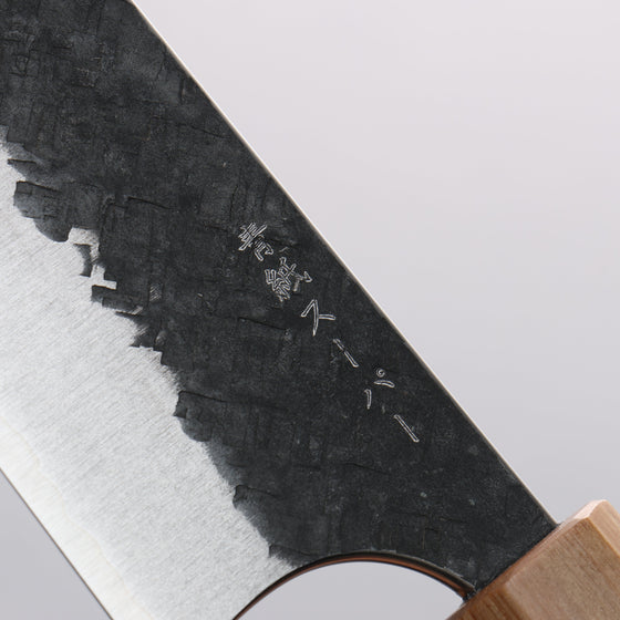 Yoshimi Kato Blue Super Hammered(square) Black Finished Kiritsuke Gyuto 210mm Honduras (ferrule: White Pakka wood) Handle - Seisuke Knife