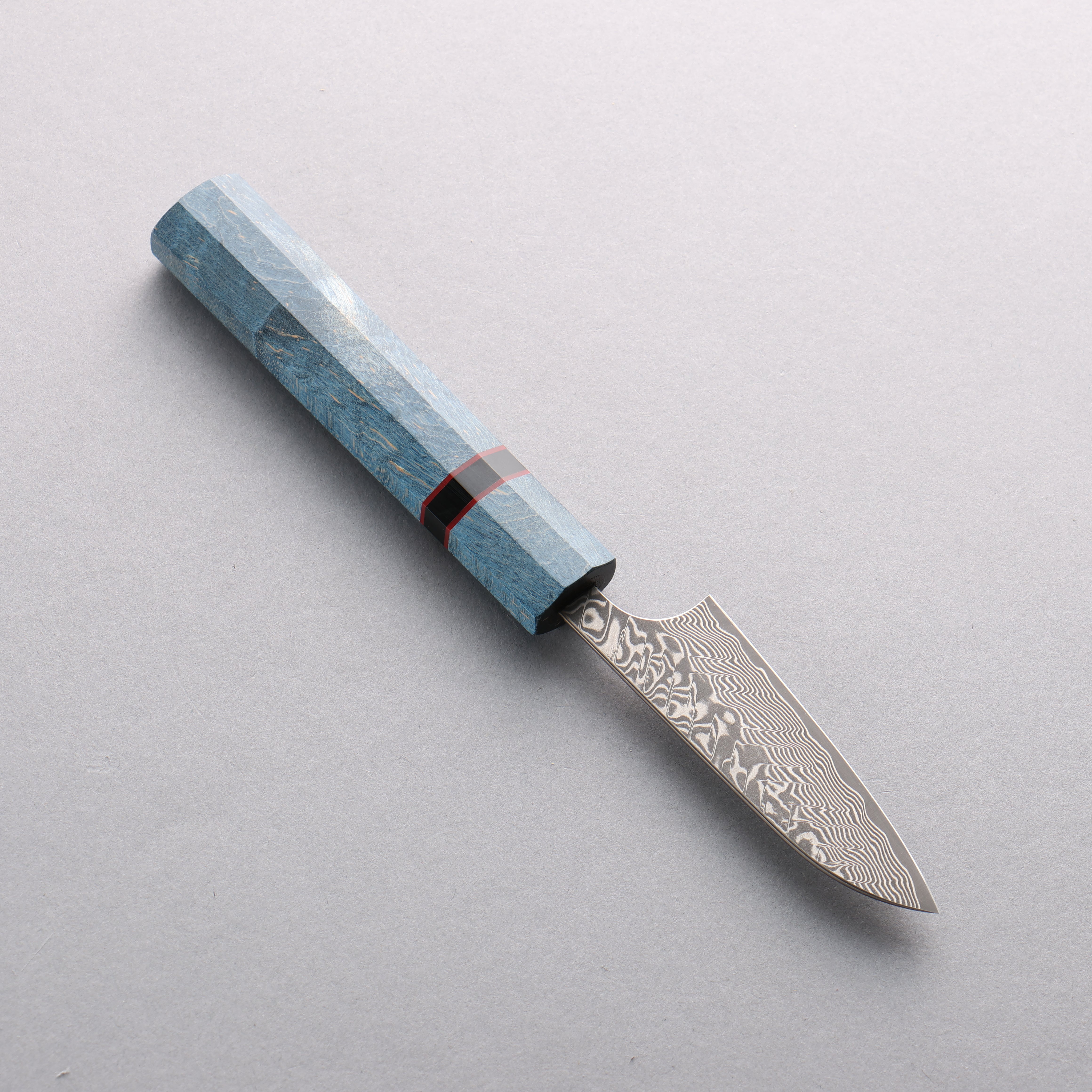 Yoshimi Kato SG2 Black Damascus Paring 75mm Blue Stabilized Wood & Black Ring Handle - Seisuke Knife