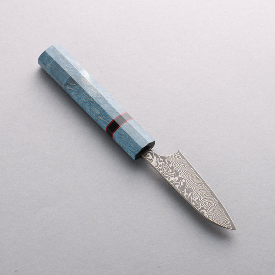 Yoshimi Kato SG2 Black Damascus Paring 75mm Blue Stabilized Wood (With Black Ring) Handle - Seisuke Knife