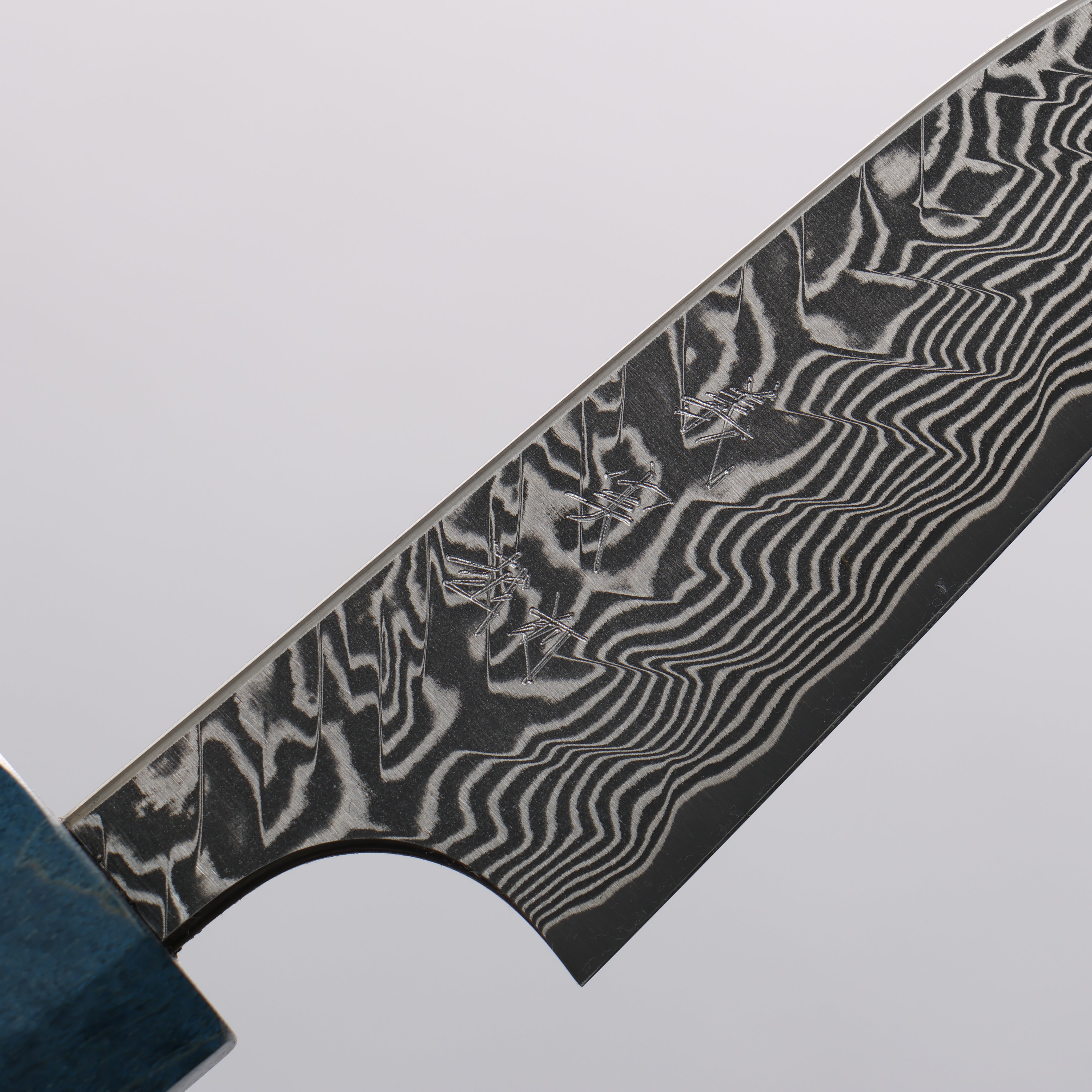 Yoshimi Kato SG2 Black Damascus Paring 75mm Blue Stabilized Wood & Black Ring Handle - Seisuke Knife