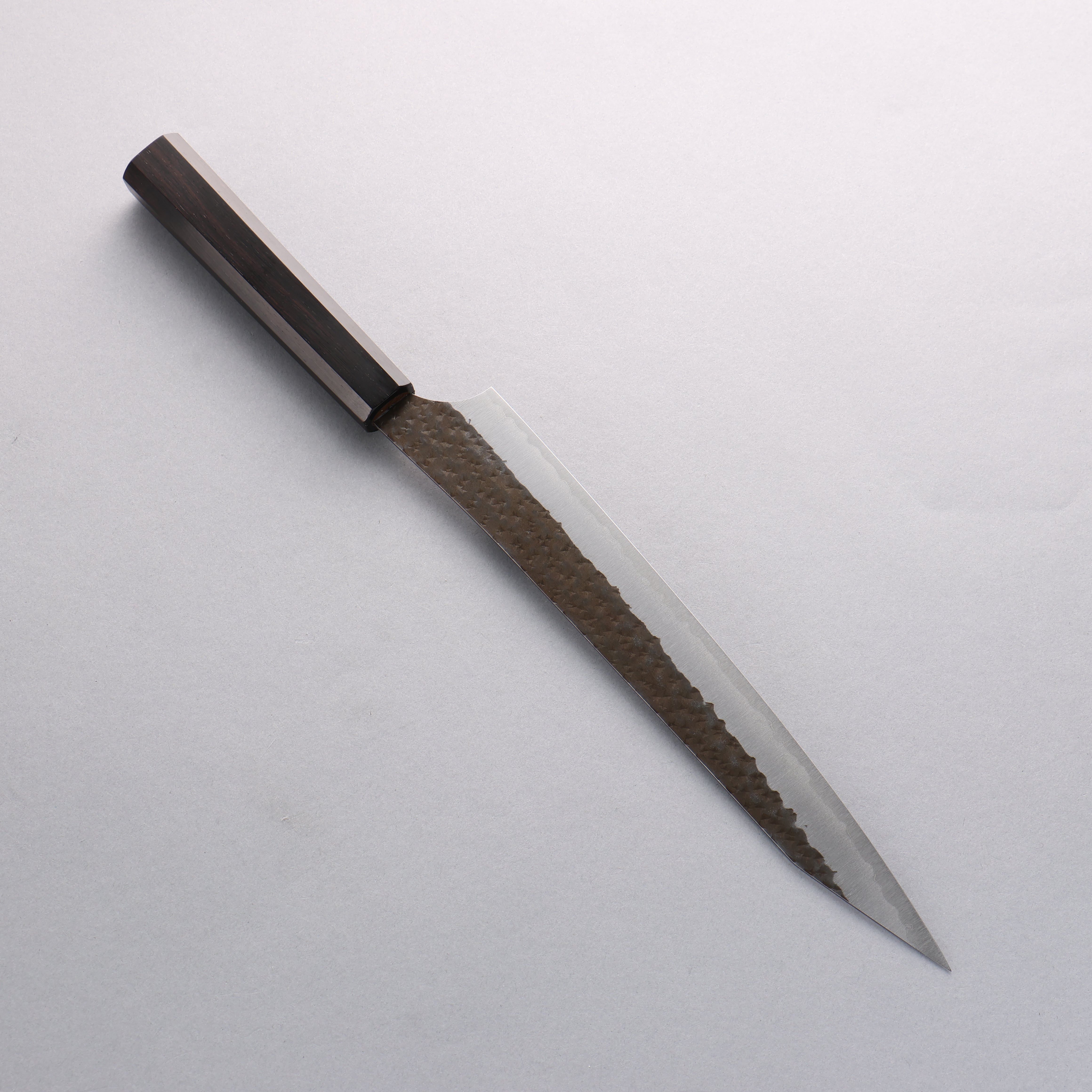 Yu Kurosaki Senko Ei Blue Super Hammered Black Finished Sujihiki 240mm Ebony Wood Handle - Seisuke Knife