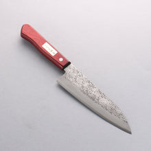  Seisuke Blue Super Hammered Santoku 165mm Red Pakka wood Handle - Seisuke Knife