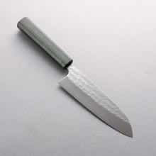  Yoshimi Kato Minamo SG2 Hammered Santoku 170mm Oak (Green laquered) Handle - Seisuke Knife