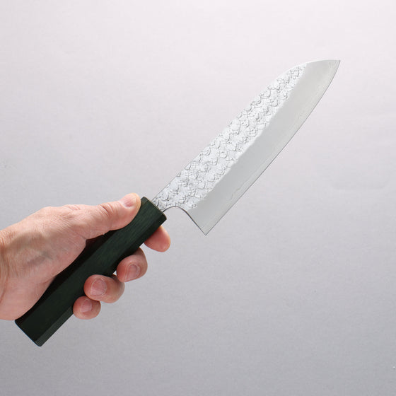 Yoshimi Kato Minamo SG2 Hammered Santoku 170mm Oak (Green laquered) Handle - Seisuke Knife