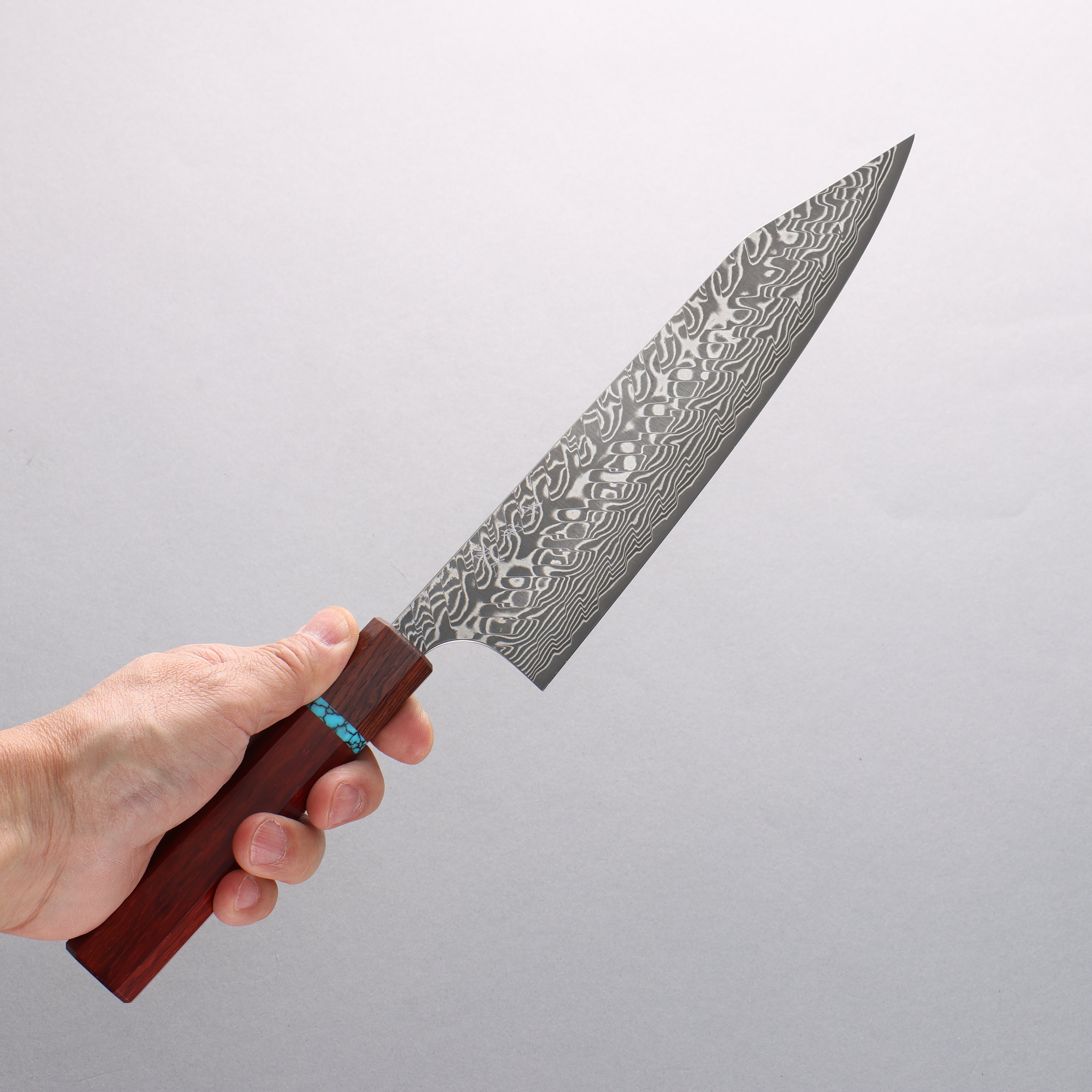 Yoshimi Kato SG2 Black Damascus Kiritsuke Gyuto 210mm Padoauk(Turquoise Ring) Handle - Seisuke Knife