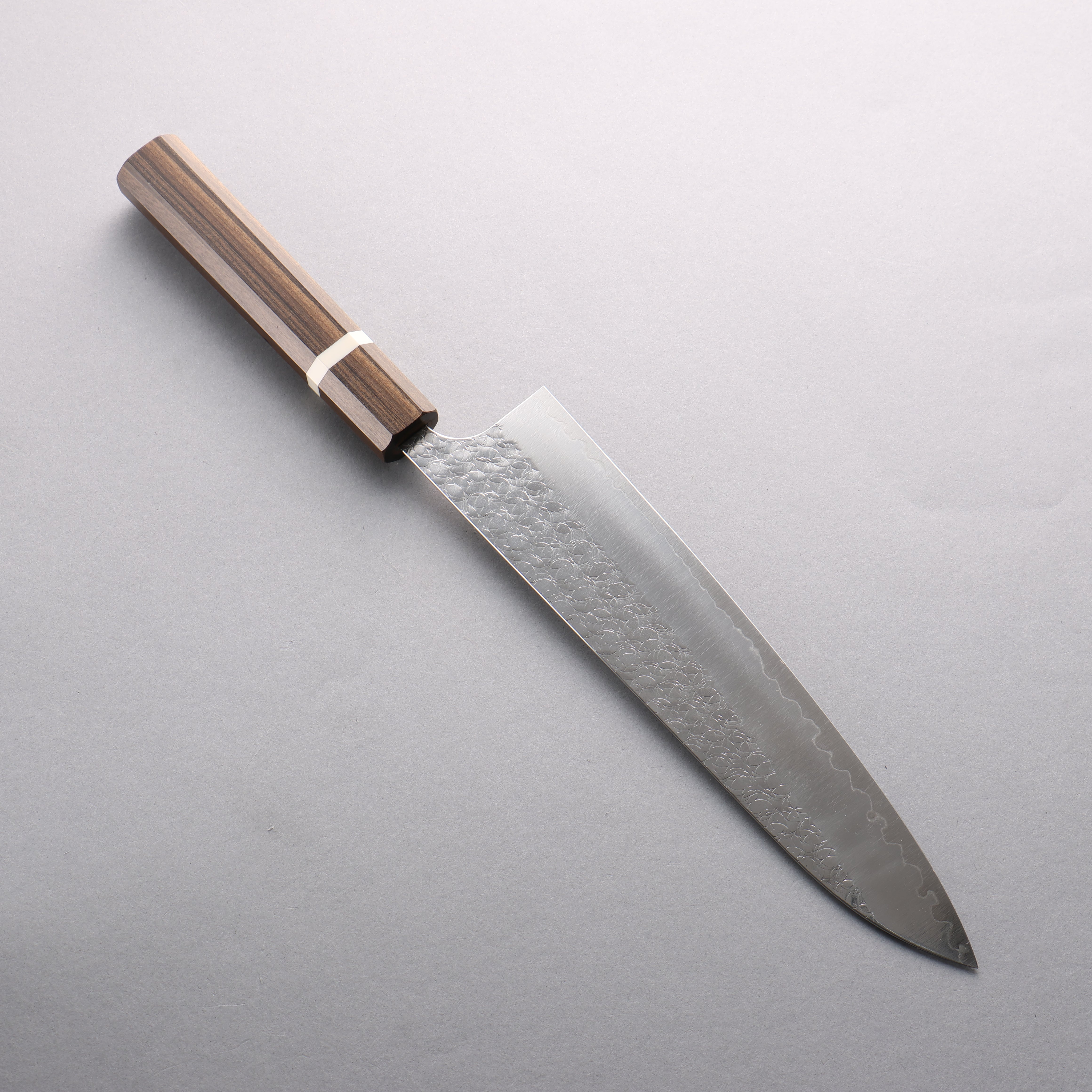Yoshimi Kato Minamo SG2 Hammered Gyuto 240mm Sandalwood with White Ring Handle - Seisuke Knife