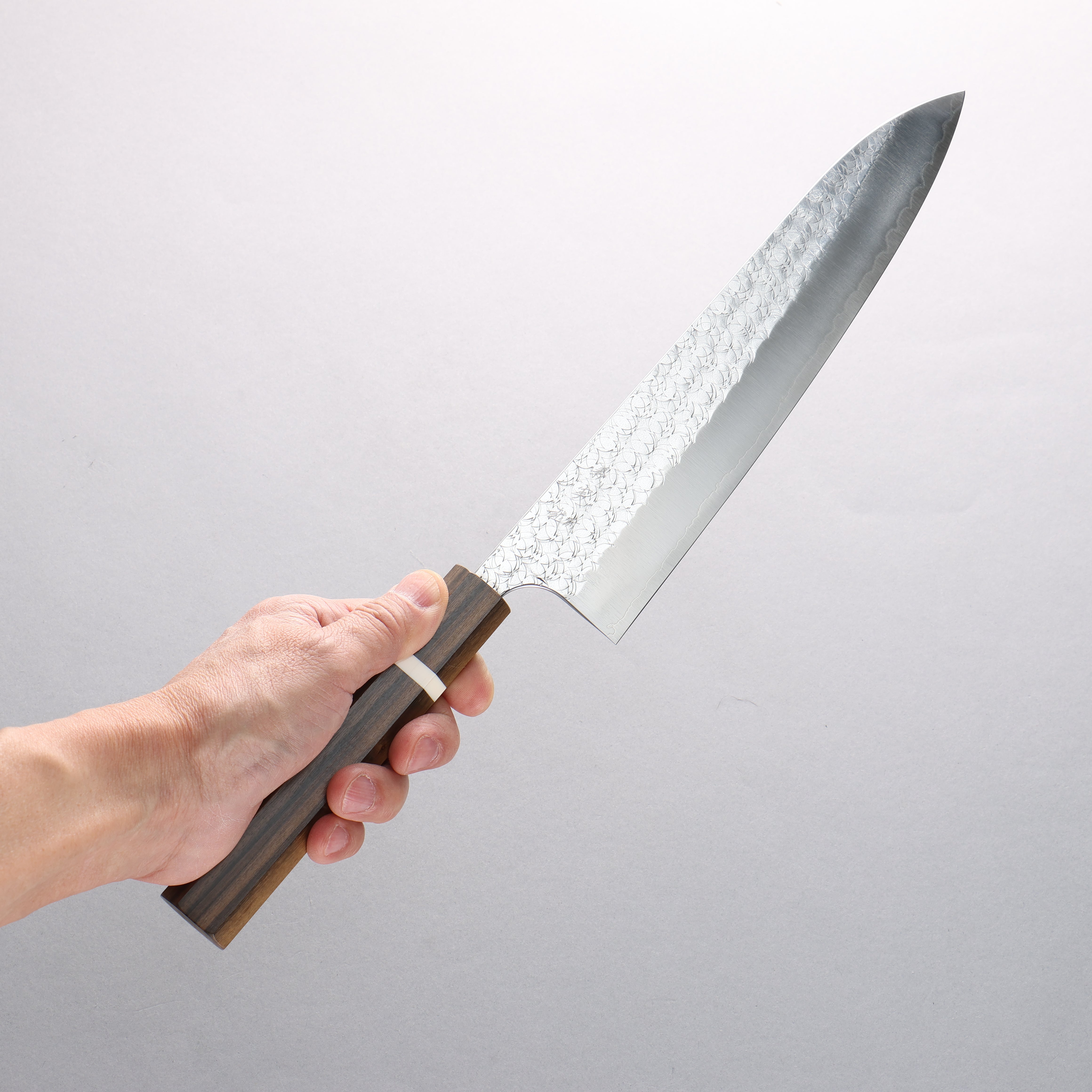 Yoshimi Kato Minamo SG2 Hammered Gyuto 240mm Sandalwood with White Ring Handle - Seisuke Knife