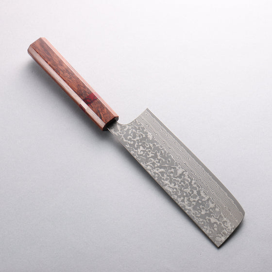 Yoshimi Kato VG10 Black Damascus Nakiri 165mm Rosewood (Red Turquoise Ring) Handle - Seisuke Knife