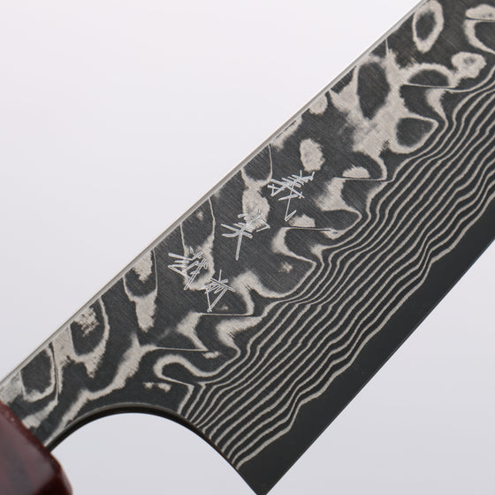 Yoshimi Kato SG2 Black Damascus Kiritsuke Petty-Utility 120mm Olive Tree and Red Resin Handle - Seisuke Knife