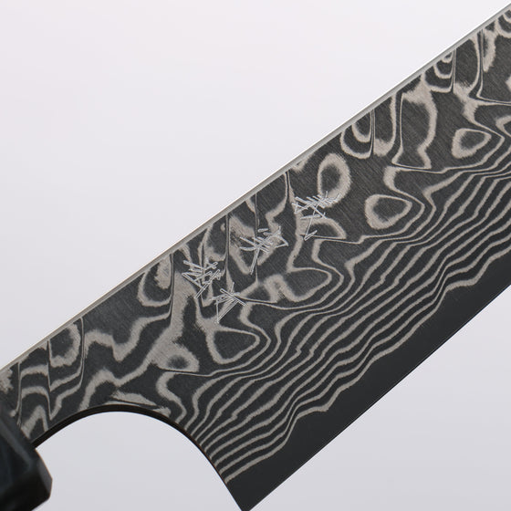 Yoshimi Kato SG2 Black Damascus Kiritsuke Petty-Utility 120mm Olive Tree and Black/White Marble Resin Handle - Seisuke Knife