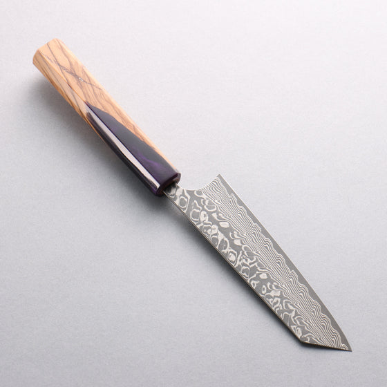 Yoshimi Kato SG2 Black Damascus Small Bunka 130mm Olive Tree and Blue Resin Handle - Seisuke Knife