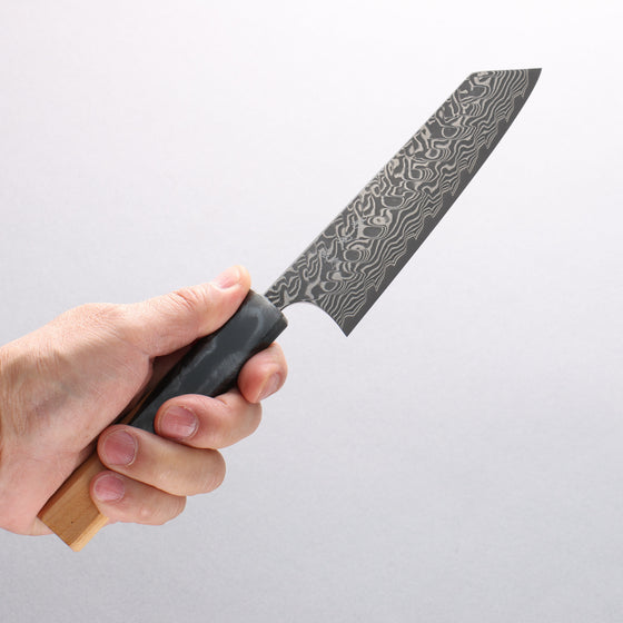 Yoshimi Kato SG2 Black Damascus Small Bunka 130mm Olive Tree and Black/White Marble Resin Handle - Seisuke Knife