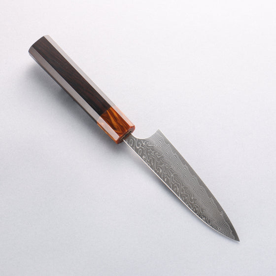 Yoshimi Kato SG2 Damascus Migaki Polish Finish Petty-Utility 120mm Ebony (ferrule: Orange Resin) Handle - Seisuke Knife