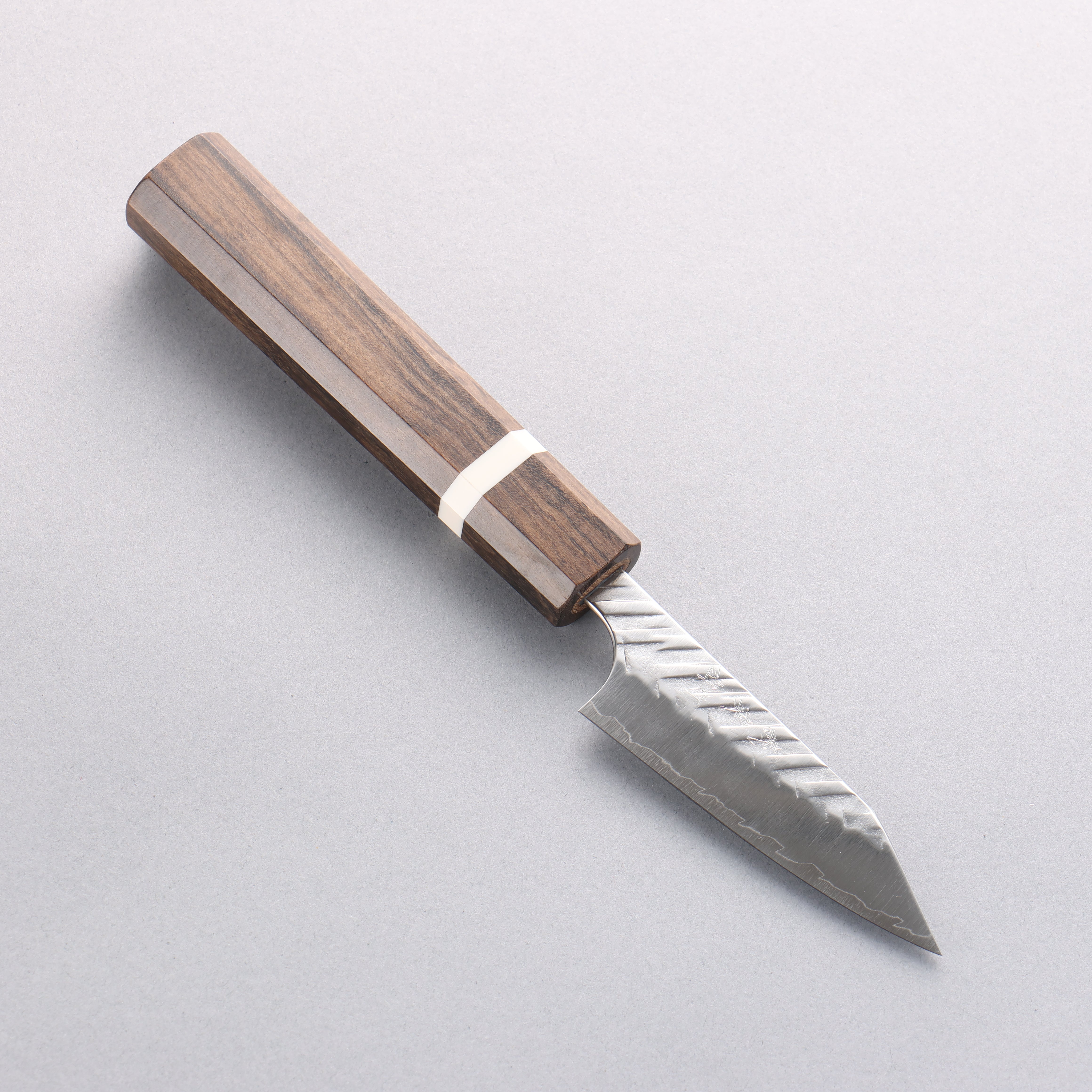 Yoshimi Kato SPG STRIX V-Hammered Kiritsuke Paring 75mm Sandalwood & White Ring Handle - Seisuke Knife