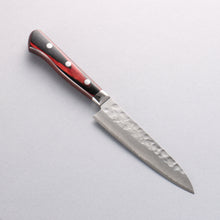  Yoshimi Kato Blue Super Nashiji Hammered(Maru) Petty-Utility 120mm Red and Black Pakka wood Handle - Seisuke Knife