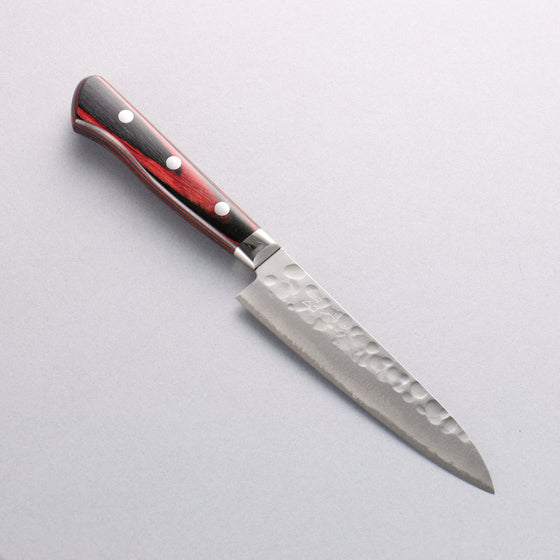 Yoshimi Kato Blue Super Nashiji Hammered(Maru) Petty-Utility 120mm Red and Black Pakka wood Handle - Seisuke Knife