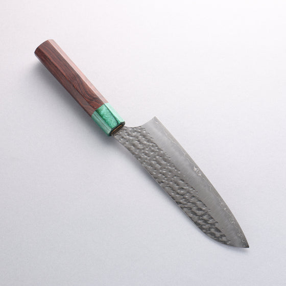 Yu Kurosaki Senko Ryu SG2 Hammered Santoku 170mm Rosewood (ferrule: Green Pakka wood) Handle - Seisuke Knife