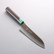  Yu Kurosaki Senko Ryu Blue Super Hammered Black Finished Santoku 170mm Rosewood (ferrule: Green Pakka wood) Handle - Seisuke Knife