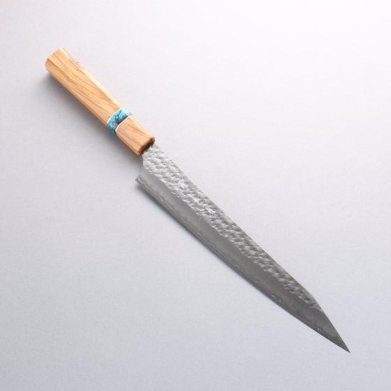 Yu Kurosaki Senko Ei SG2 Hammered Sujihiki 240mm Olive Tree(Turquoise Ring) Handle - Seisuke Knife