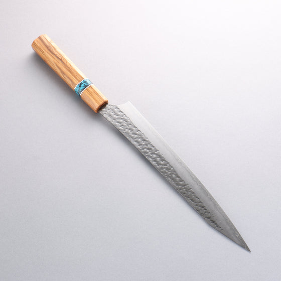 Yu Kurosaki Senko Ei SG2 Hammered Sujihiki 240mm Olive Tree(Turquoise Ring) Handle - Seisuke Knife