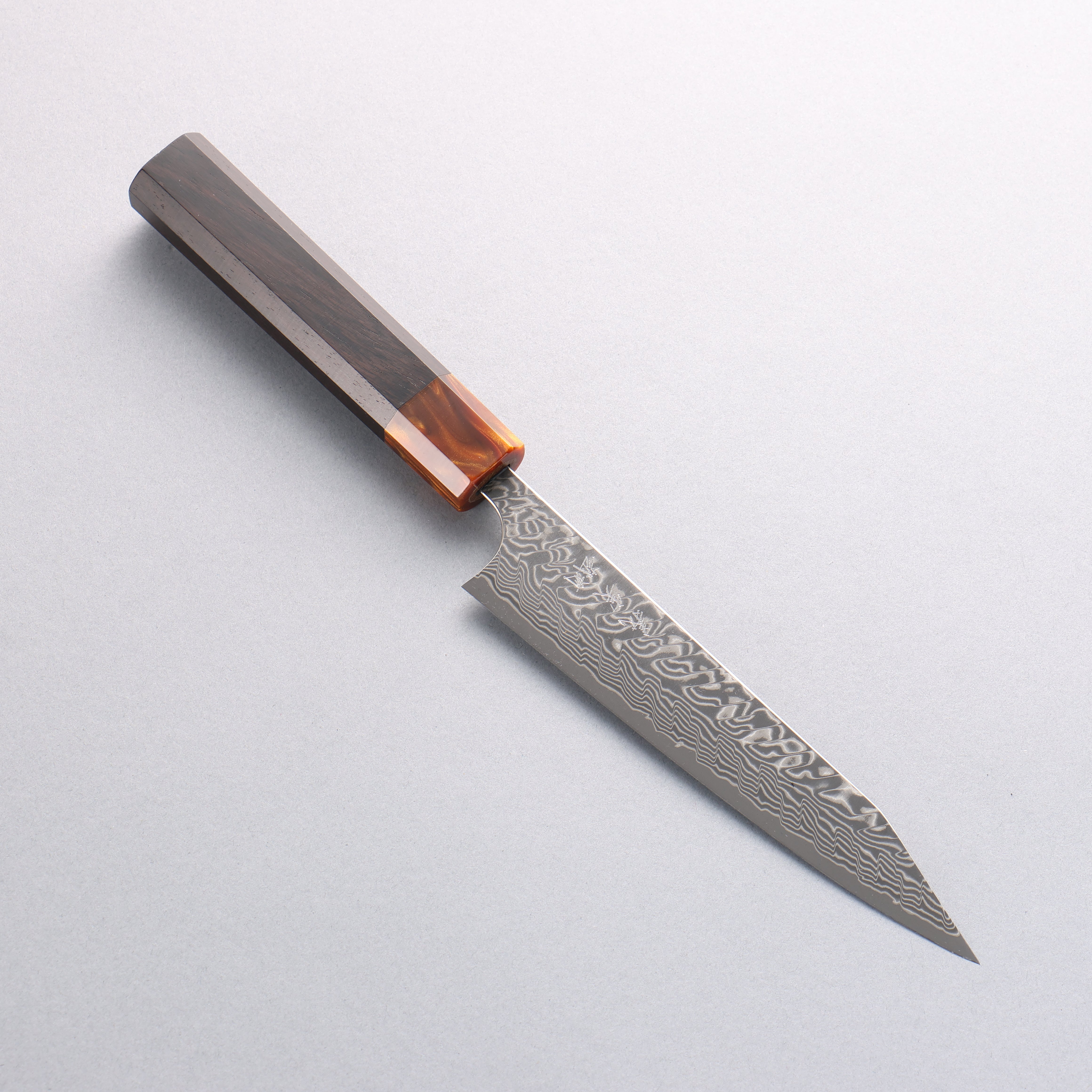 Yoshimi Kato SG2 Black Damascus Kiritsuke Petty-Utility 150mm Ebony Wood & Orange Resin Handle - Seisuke Knife