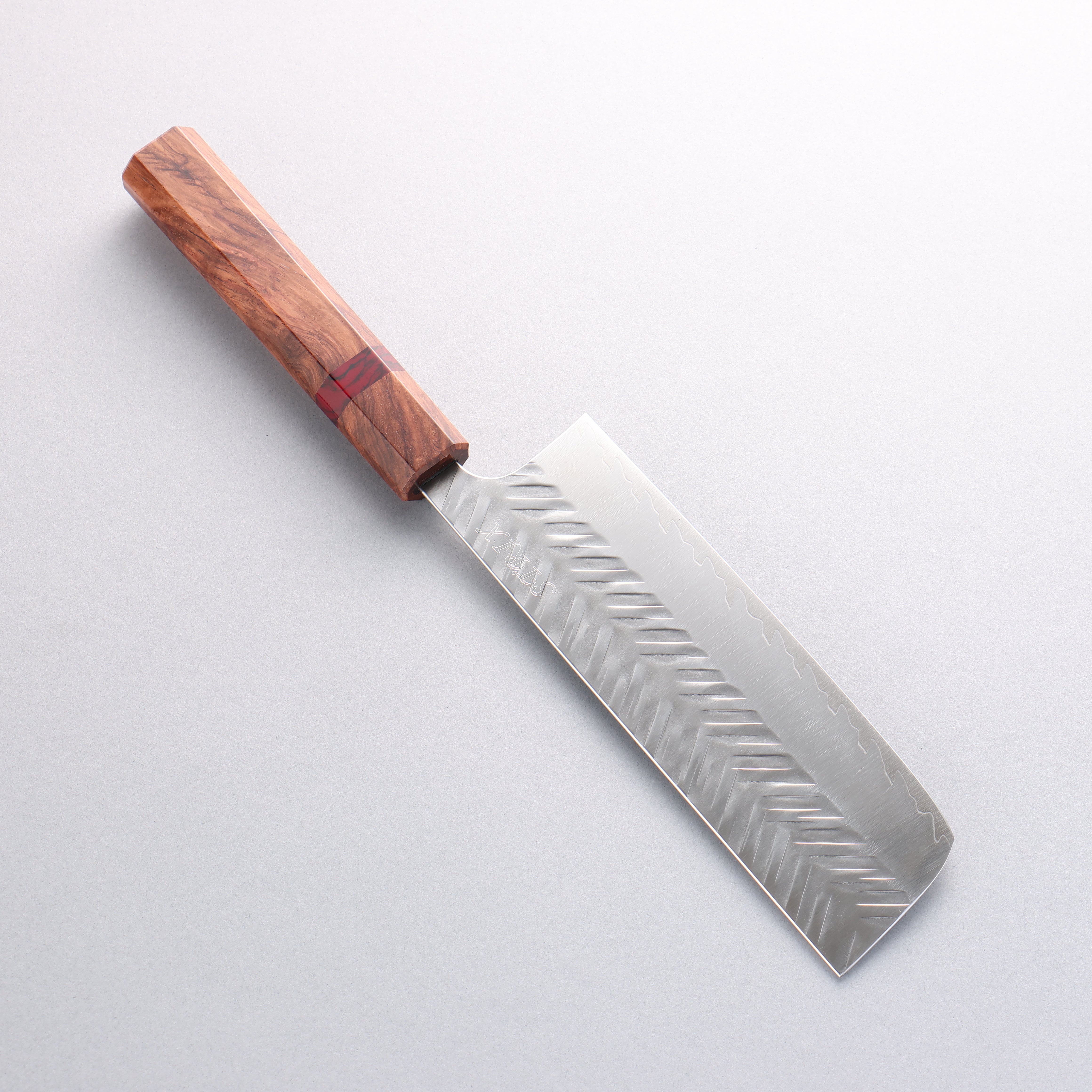 Yoshimi Kato SPG STRIX Hammered (V) Nakiri 165mm Rosewood (Red Turquoise Ring) Handle - Seisuke Knife