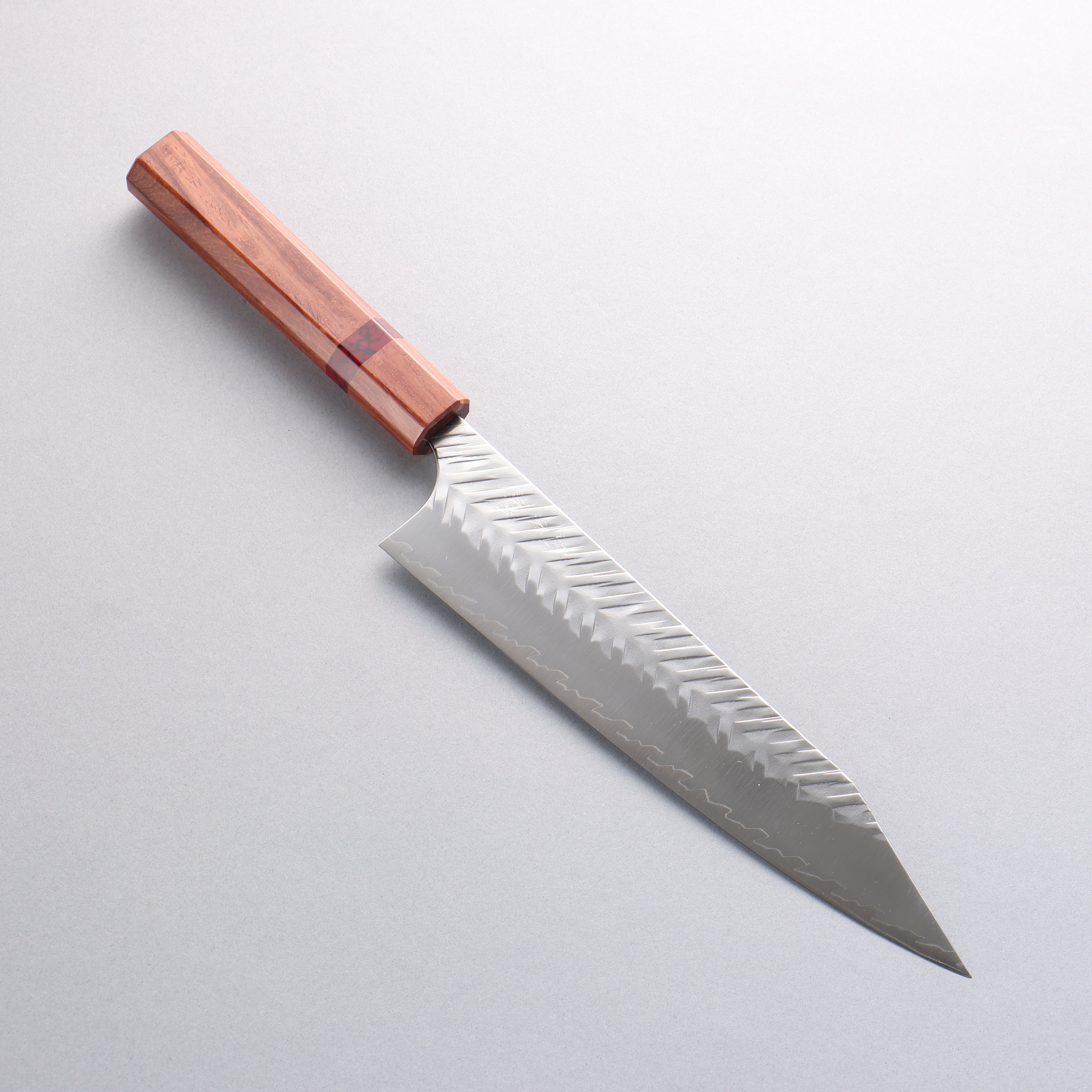 Yoshimi Kato SPG STRIX V-Hammered Kiritsuke Gyuto 210mm Red Turquoise & Rosewood Handle - Seisuke Knife