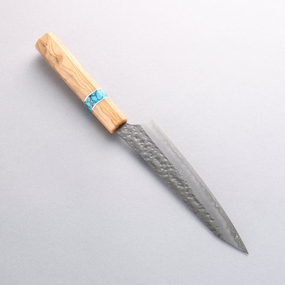 Yu Kurosaki Senko Ei SG2 Hammered Petty-Utility 150mm Olive Tree(Turquoise Ring) Handle - Seisuke Knife