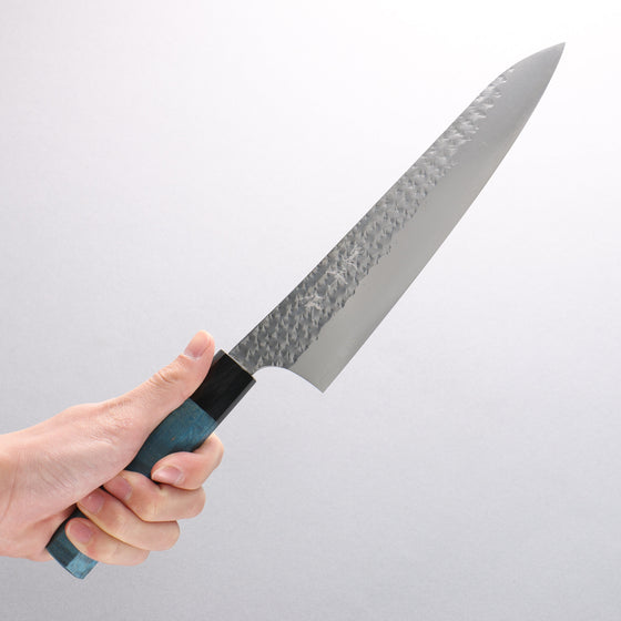 Yu Kurosaki Senko Ryu SG2 Hammered Gyuto 210mm Blue Stablized Wood (Ferrule: Black) Handle - Seisuke Knife