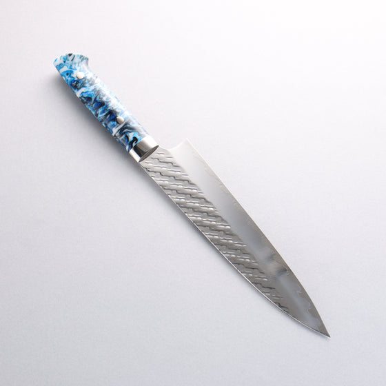 Takeshi Saji SPG STRIX Hammered Migaki Finished Gyuto 210mm White Blue Black Acrylic Handle - Seisuke Knife